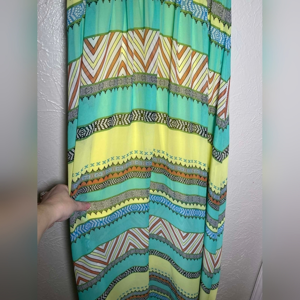 Umgee USA Maxi Dress Size M Yellow & Mint Boho Print Open Back - Picture 5 of 6